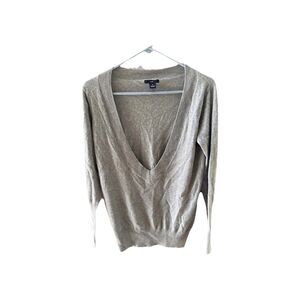 Gap Cashmere/Cotton Sweater V Neck Women M Gray Preppy Comfy